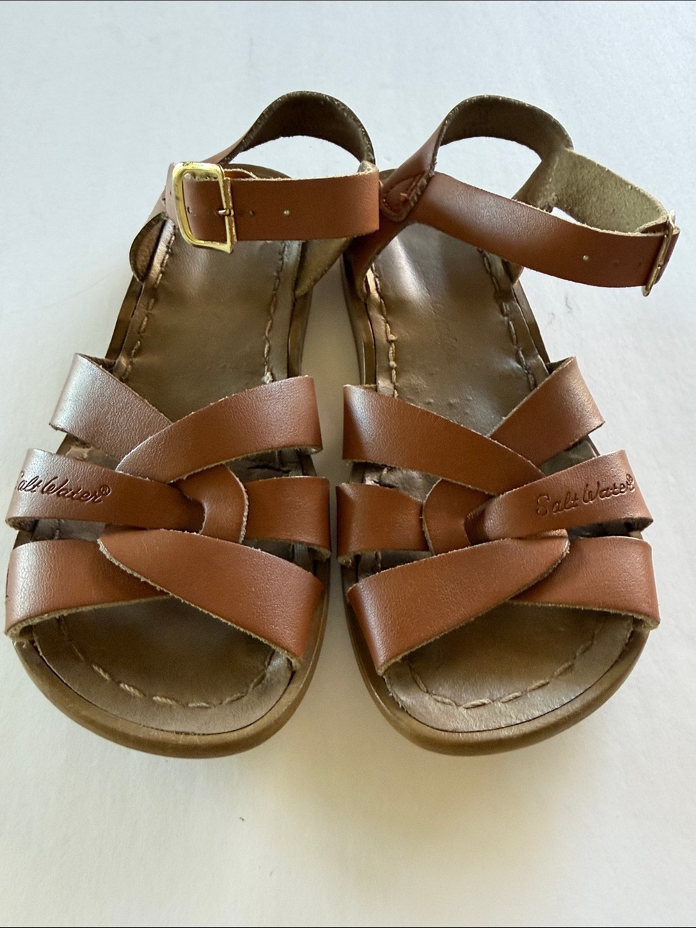 Salt Water Sandals by Hoy Little Kids Brown Leather Strappy Sandals. Size 13